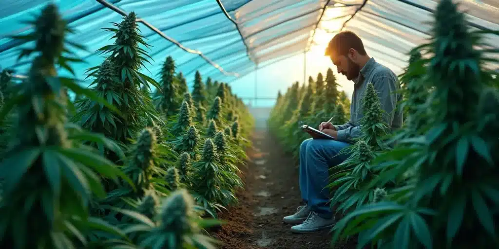 Outdoor cannabis plants flowering too early under a greenhouse.
