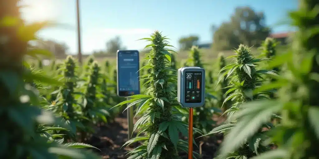 Smart sensors monitoring flowering cannabis plants in Northern California.