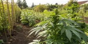 Outdoor cannabis garden with autoflowers growing in the best soil for autoflowers outdoor.