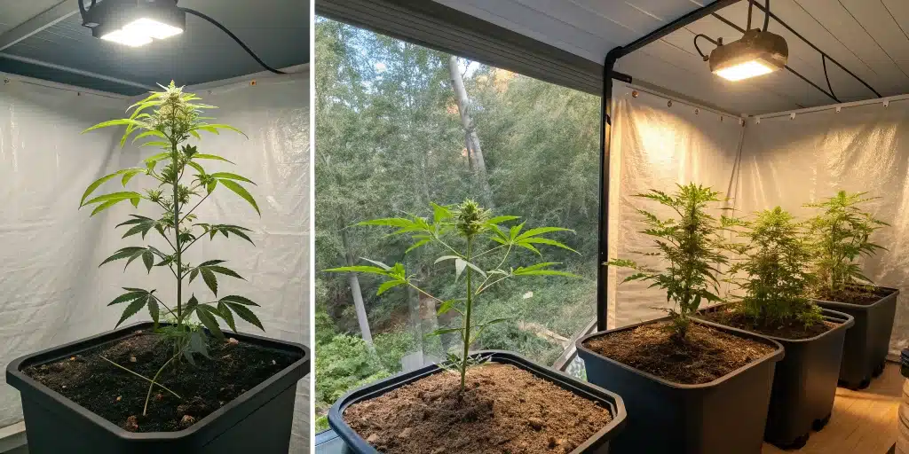 Time-lapse sequence of switching from indoor to outdoor, highlighting plant acclimation and growth.