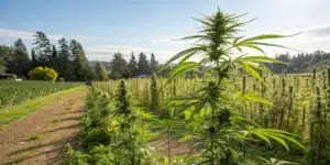 Outdoor cannabis garden showing a plant ready for topping, illustrating when to top outdoor plants for improved growth.