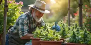 Growing weed in pots outdoors.