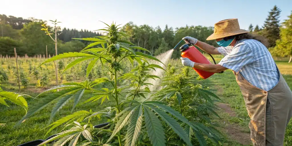 A vibrant cannabis garden treated with natural methods to show how to get rid of whiteflies outdoors effectively.