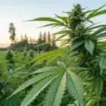 Cannabis autoflower seeds outdoor producing tall, robust plants with dense colas and bright green leaves in an open garden setting.