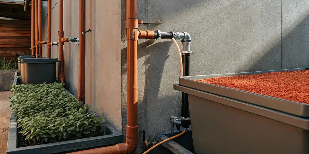 Modern cannabis irrigation setup on an outdoor grow wall with precise water distribution system