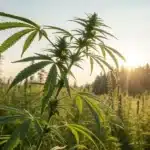 Realistic outdoor view of bending weed plants swaying in the breeze under natural sunlight.