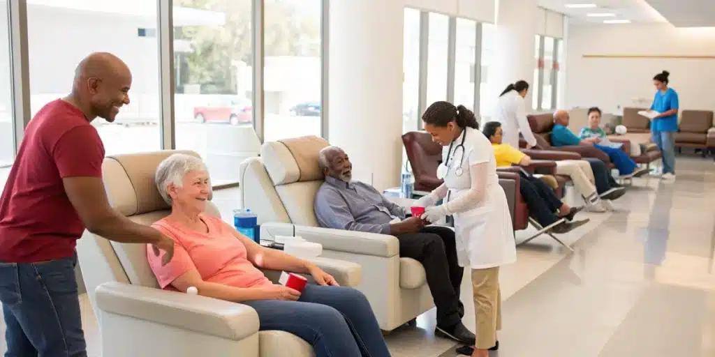 Can you donate blood if you smoke marijuana: inviting donation center scene.