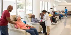 Can you donate blood if you smoke marijuana: inviting donation center scene.