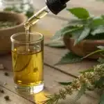 Close‑up of CBD oil dropper and herbs representing does cbd suppress appetite