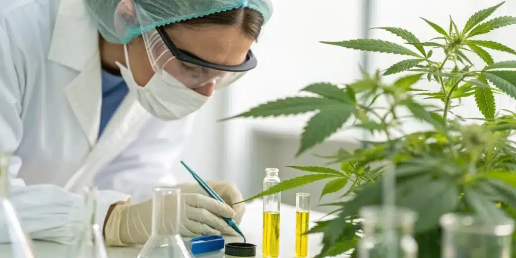 Close-up of a scientific study scene capturing cbdv benefits through hands-on research.