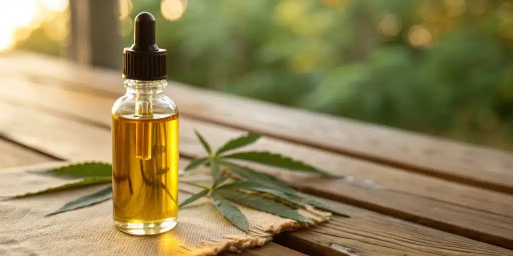 Realistic image of CBDV oil showcasing cbdv benefits in a serene natural environment.