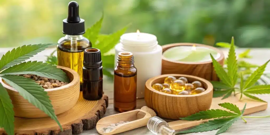 Realistic health store display of CBDV products highlighting cbdv benefits for natural wellness.