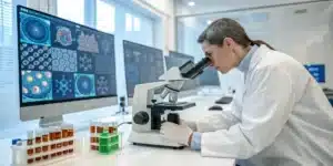 Realistic lab scene demonstrating CBG Inflammation effects on cell cultures, emphasizing its potential to reduce chronic inflammation naturally.
