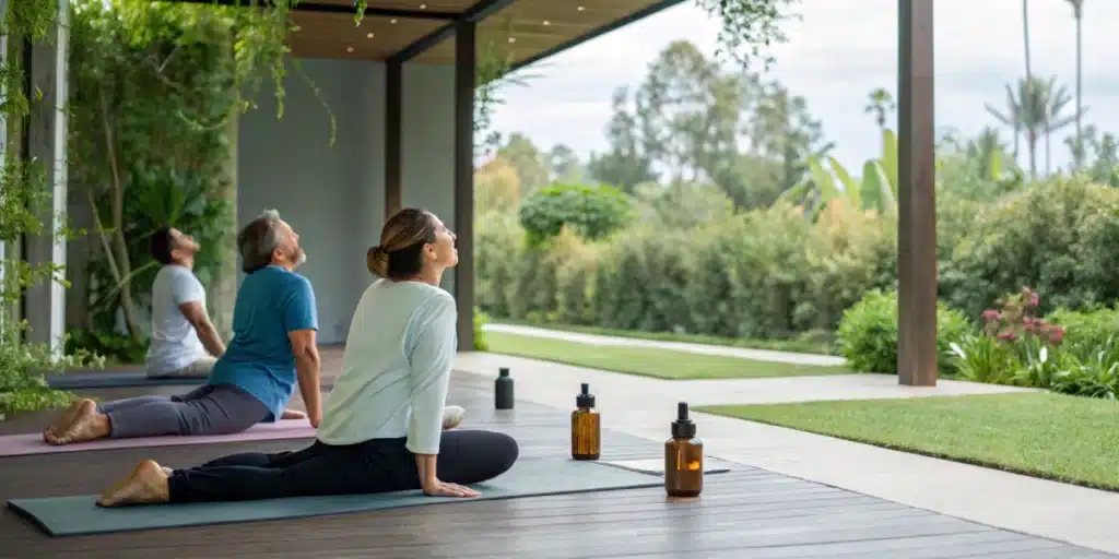 Realistic outdoor wellness setting highlighting lifestyle benefits of CBG Inflammation, where natural therapy helps reduce chronic inflammation and improves overall well-being.