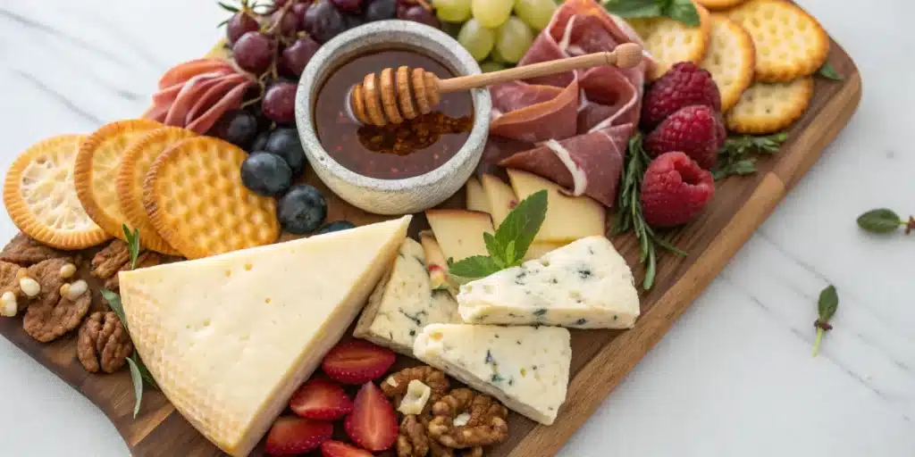 Charcuterie board with canna bees honey drizzle