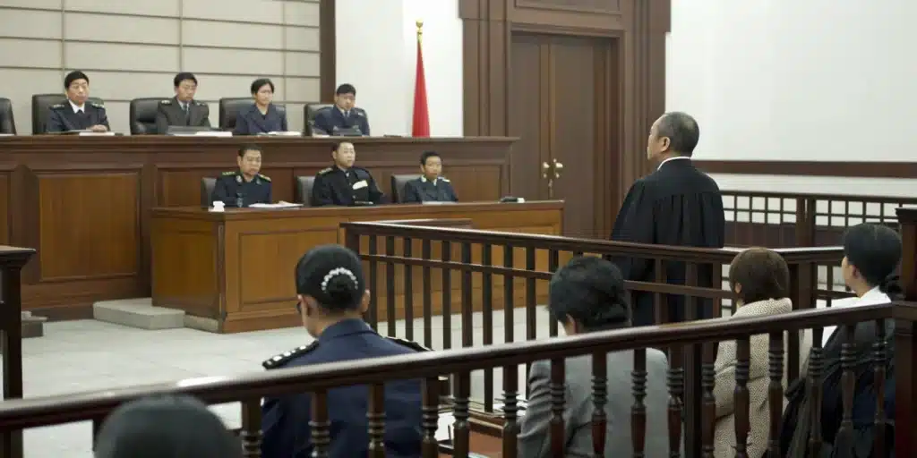 Cannabis possession trial in Chinese courtroom showing strict penalties