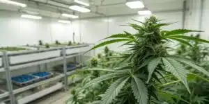 Realistic image of an autoflowering cannabis plant indoors, demonstrating the fast life cycle that makes cloning challenging.