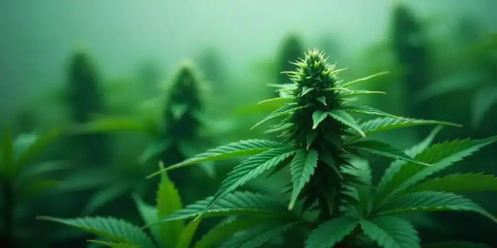 Green cannabis plant showing early signs of white color weed characteristics.