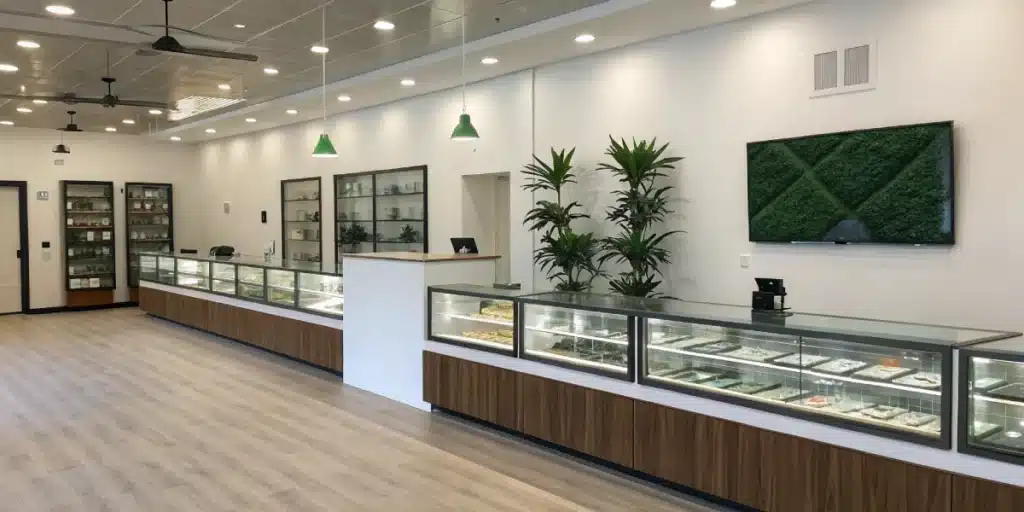 Realistic image of a licensed cannabis dispensary in Costa Rica that meets Costa Rica Laws on Weed requirements.