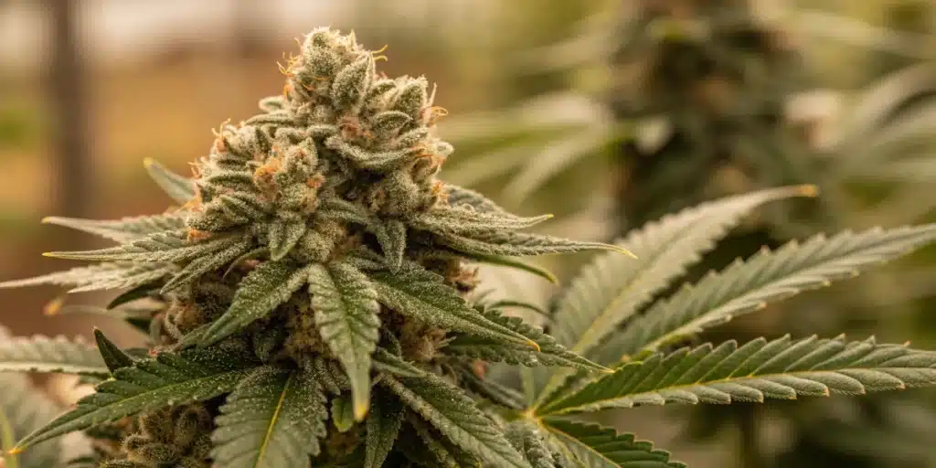 Detailed infographic displaying growth stages and yield tips for Critical Kush Autoflowering, with vibrant indoor plants under LED lighting and optimal climate controls.