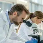 Researchers in a lab analyzing samples for endocannabinoid deficiency