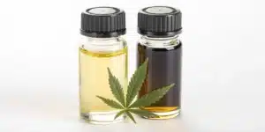 Realistic view of cannabis extract vs concentrate in lab vials highlighting distinct colors and textures.