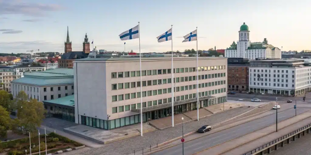 Realistic close-up of a cannabis product label featuring Finnish compliance marks, demonstrating Finland weed laws.
