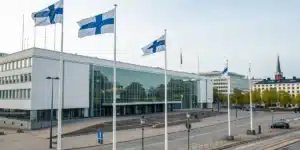 Realistic image of a Finnish government building representing Finland weed laws and regulatory oversight.
