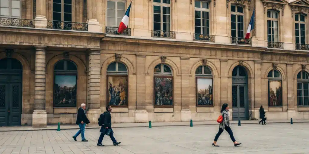 Realistic view of Paris with signs of legal cannabis sales, representing cannabis legal status in France.