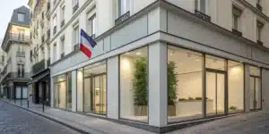 Realistic view of a licensed cannabis dispensary in weed law in France, illustrating the state’s legal market for marijuana.