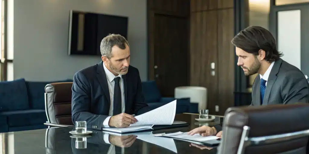 Realistic scene of legal advisors reviewing cannabis regulatory documents in Iceland, emphasizing clear legal guidelines on cannabis.