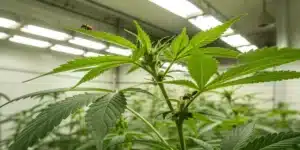 Realistic view of a cannabis garden featuring dense, bushy strains with thick buds and heavy foliage under natural lighting conditions.