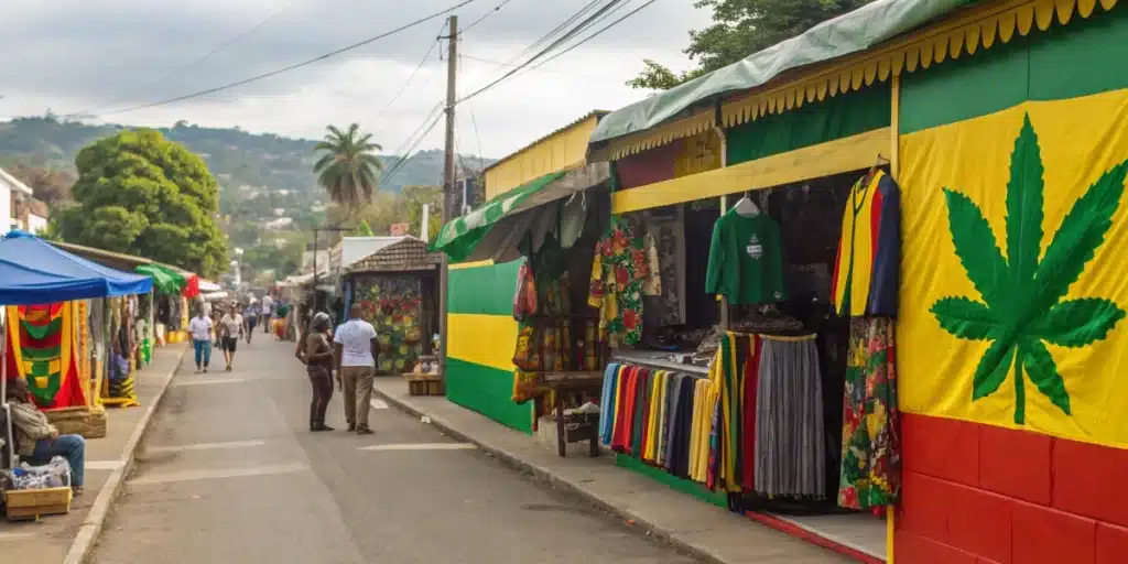 Street view showing is marijuana legal in Jamaica cannabis dispensary