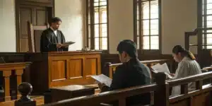 A Philippine courtroom scene with lawyers discussing “is marijuana legal in the philippines” documents.