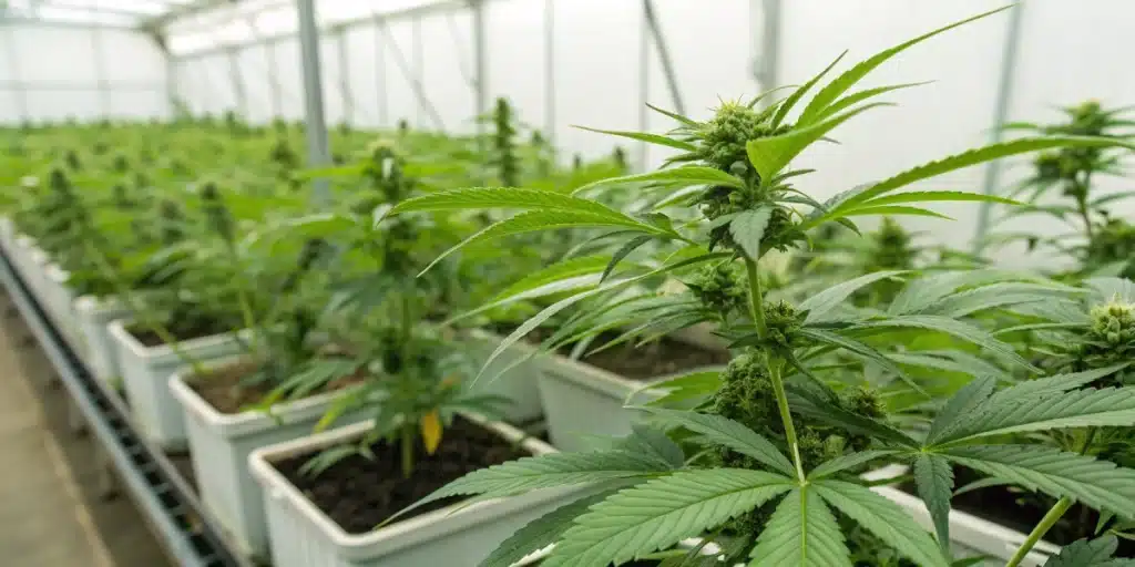 Medicinal cannabis plants labeled to explore “is marijuana legal in the philippines” regulations.