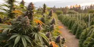 Realistic image comparing medical and recreational marijuana, highlighting differences in appearance and potency.