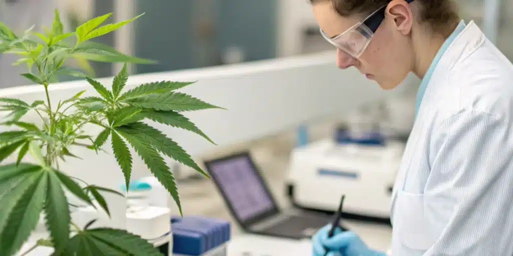 Realistic laboratory setup showing analysis of saliva, representing the study of how pot causes dry mouth through cannabinoid effects.