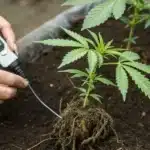 Grower testing cannabis ph range in soil media with a digital pH meter