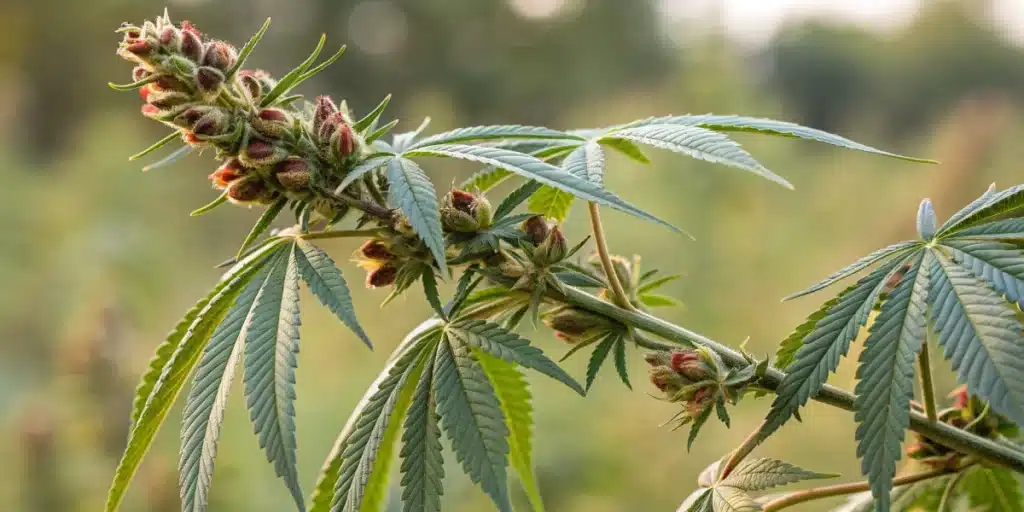 Realistic close-up image of mature cannabis seed pods, emphasizing detailed seed formation after pollination.