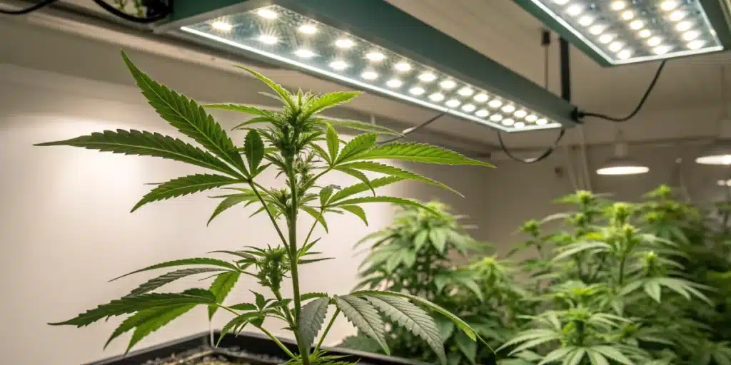 A detailed view of robust outdoor cannabis plants under natural sunlight, emphasizing healthy growth and yield potential; alt text: “How much can a weed plant produce in outdoor fields with natural light.”