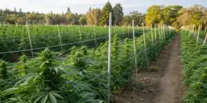 Realistic view of a marijuana garden employing natural home remedies and barriers to keep raccoons away.