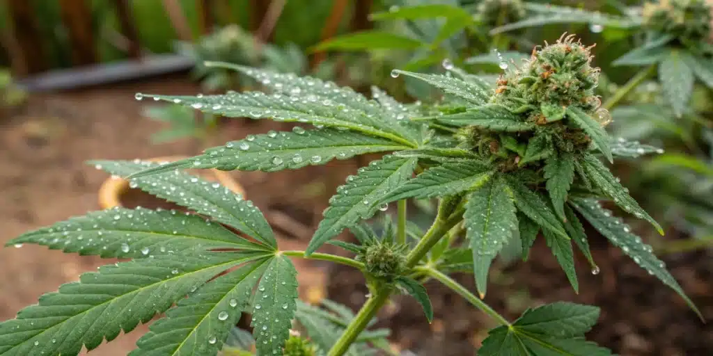 A high-resolution image showing a close-up of glossy cannabis buds with visible resin droplets, capturing the moment when does weed resin get you high in a natural garden setting.