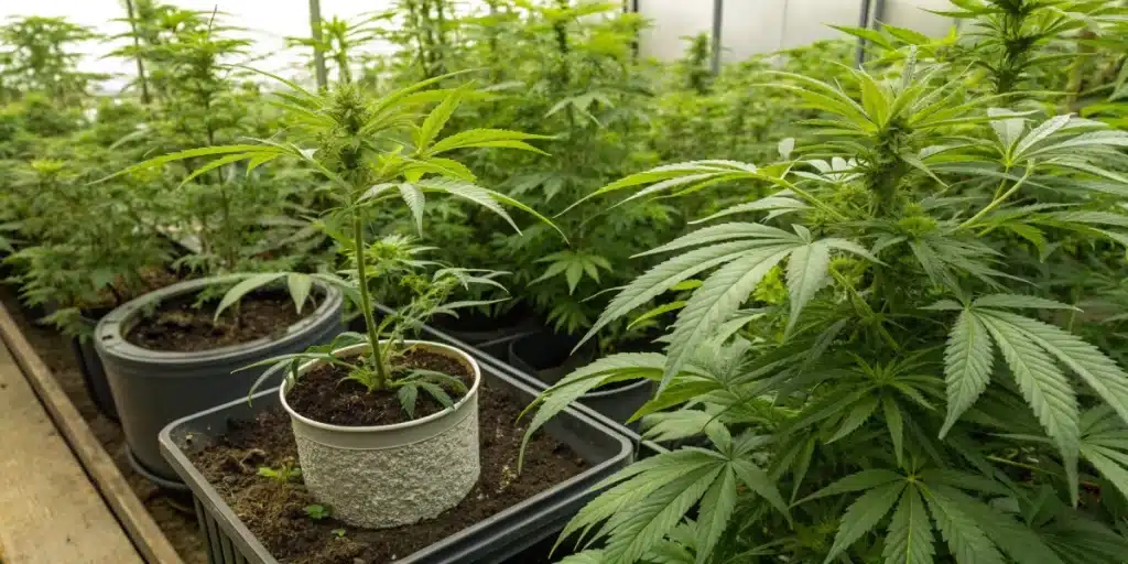 Realistic view of plants with enhanced root systems from a root booster for plants.