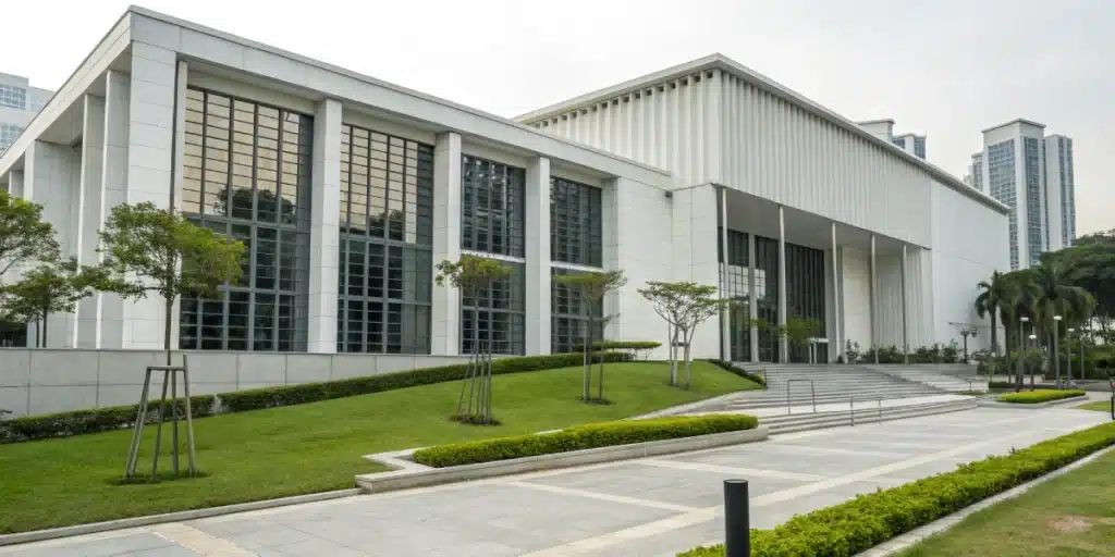 Realistic view of a Singapore courthouse reflecting Singapore cannabis law and strict legal enforcement.