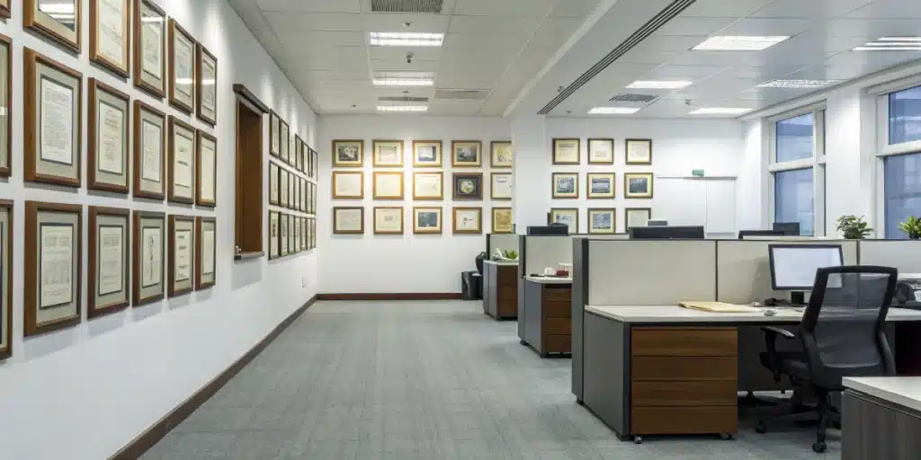 Realistic image of a Singapore government office showcasing Singapore cannabis law through official documents and notices.