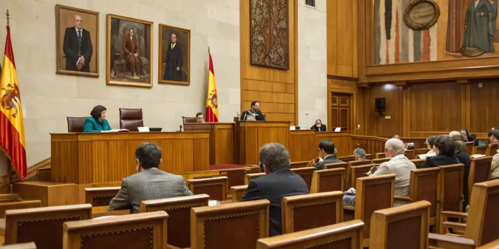 Realistic image of a Spanish legislative chamber in session, reflecting discussions on Spain cannabis laws and policy reforms.