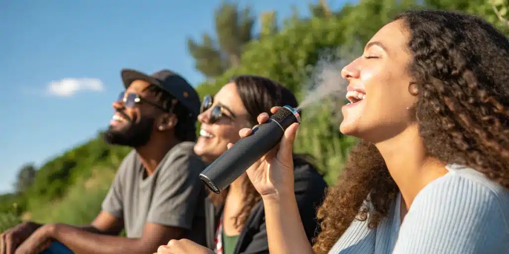 Realistic close-up of a vaporizer’s digital temperature controls, highlighting the advanced technology behind how do weed vaporizers work.