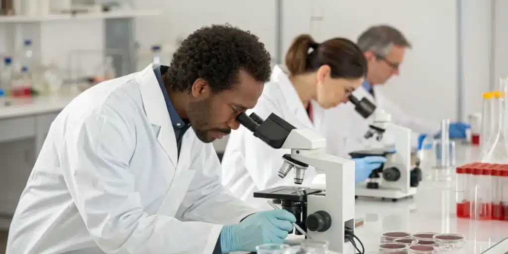 Researchers examining rodent brain slices in lab, does weed kills bra