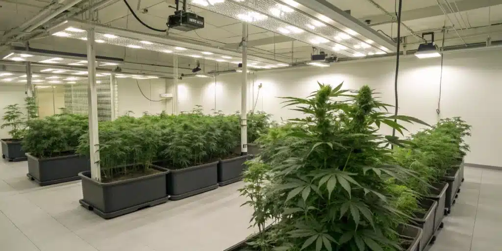 spacious indoor garden featuring an aerogarden cannabis system.