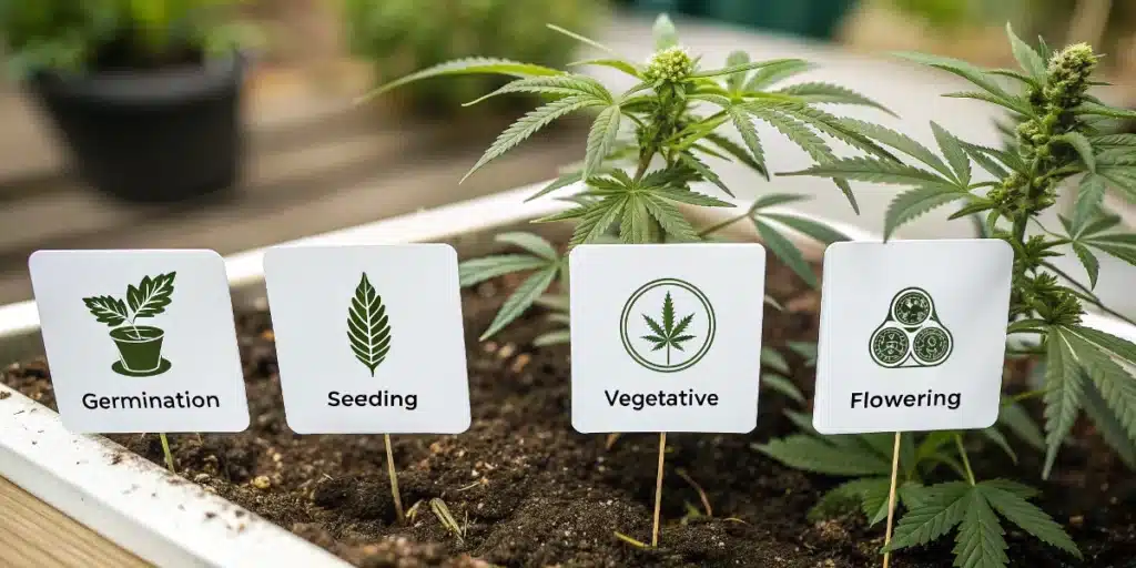Close-up of a mature cannabis cola covered in trichomes inside a controlled indoor facility for how long does it take to grow cannabis indoors